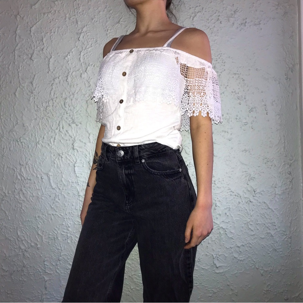 NO BOUNDARIES White/Cream Off The Shoulder Lace Top